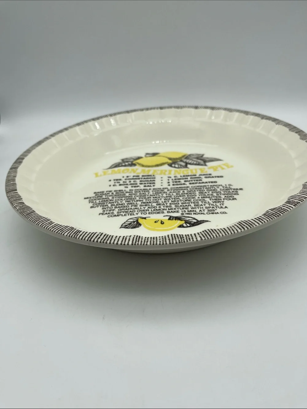 Vintage Lemon Meringue Pie Recipe Dish Plate Royal China 1983 Collectible